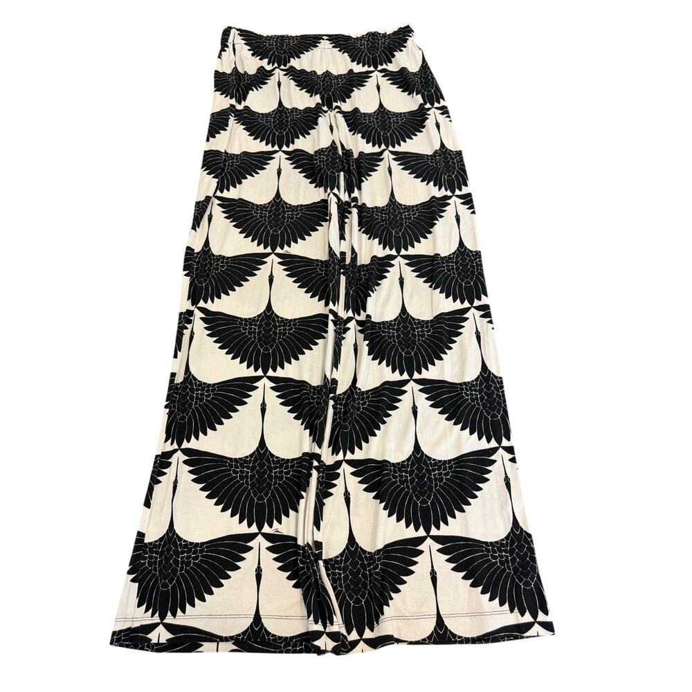 TRINA TURK Black White Bird Flowy Loose Fit Pants size M